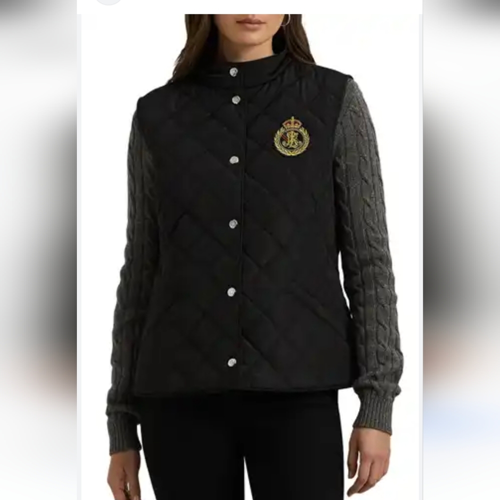 NWOT Ralph Lauren Women's Crest-Patch Quilted Mockneck Vest,size M Color Black